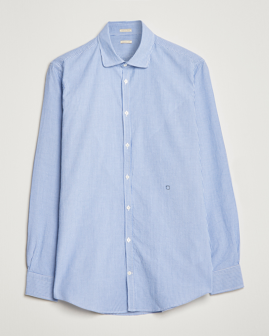 Homme | Chemises | Massimo Alba | Canary Striped Seersucker Shirt Blue