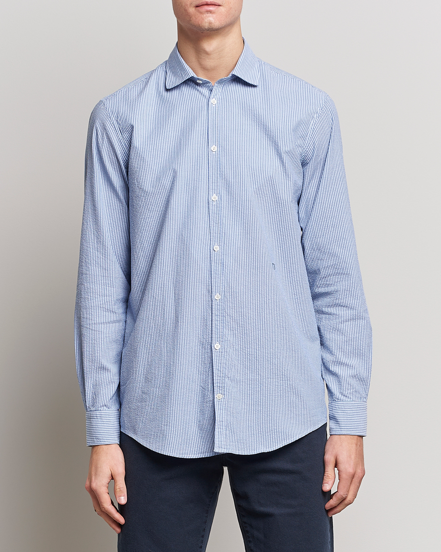 Homme | Chemises | Massimo Alba | Canary Striped Seersucker Shirt Blue