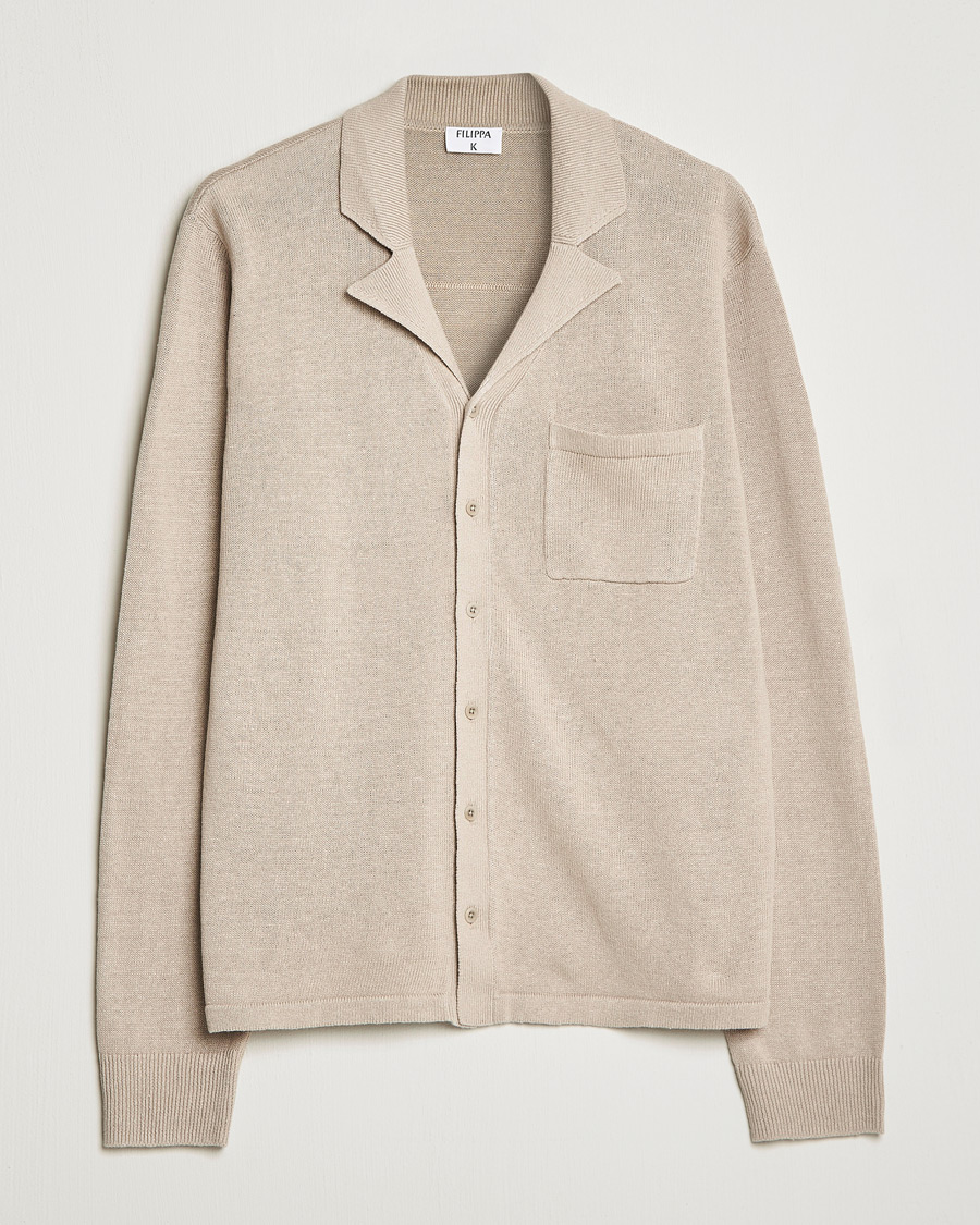 Homme | Chemises | Filippa K | Cotton Linen Knitted Shirt Dusty Beige