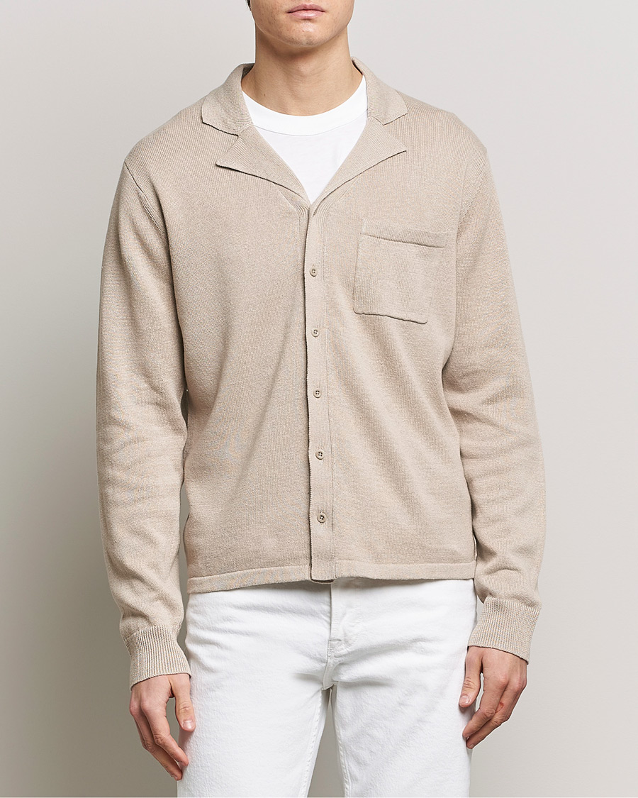 Homme | Chemises | Filippa K | Cotton Linen Knitted Shirt Dusty Beige