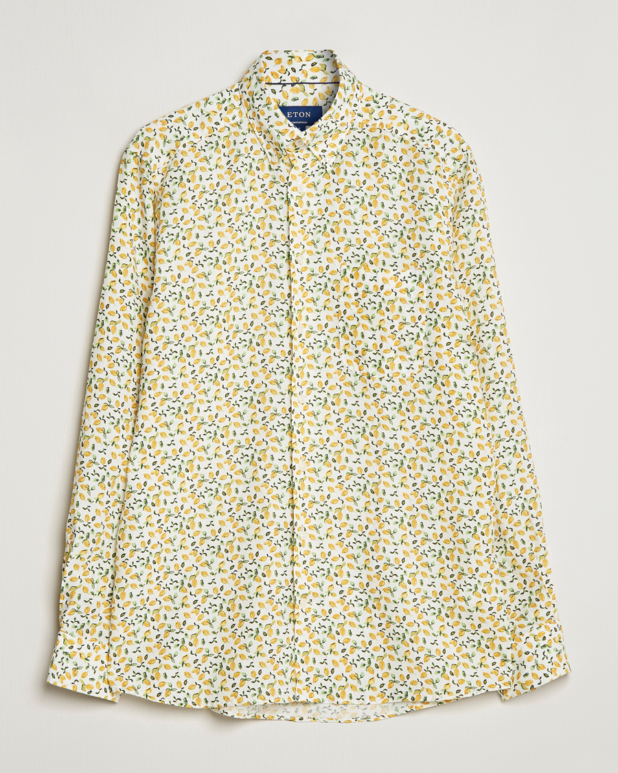 Homme | Chemises | Eton | Lemon Print Contemporary Linen Shirt Yellow