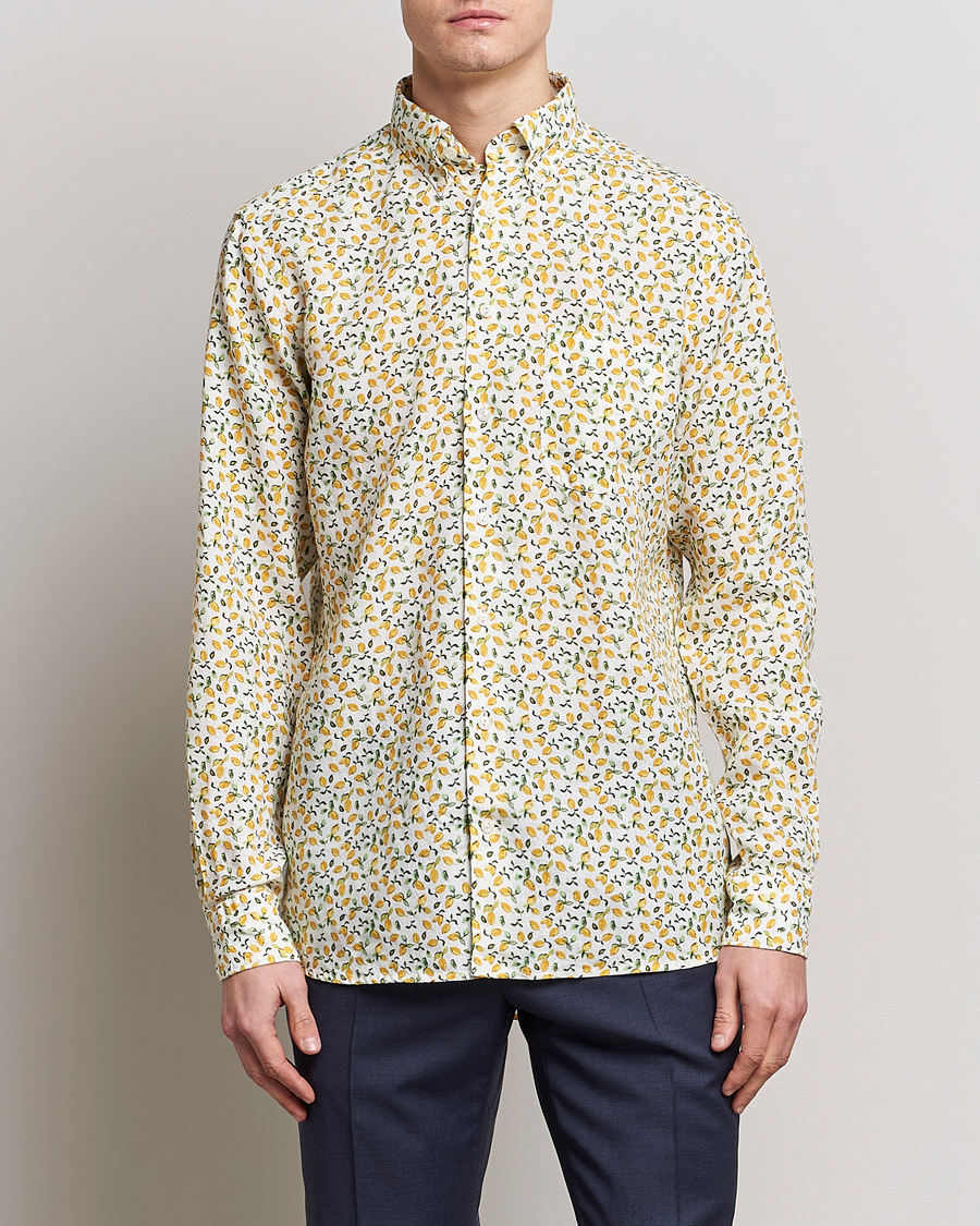 Homme | Chemises | Eton | Lemon Print Contemporary Linen Shirt Yellow