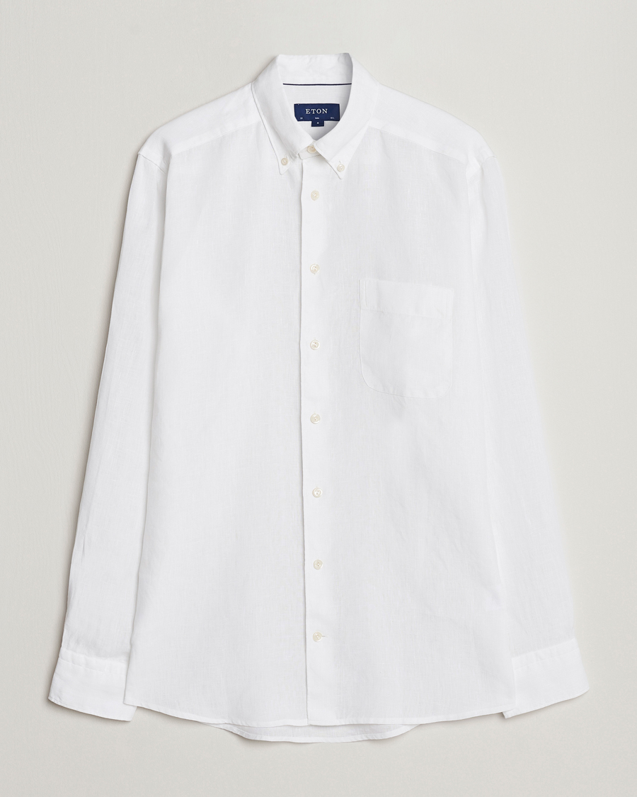 Homme | Chemises | Eton | Slim Fit Linen Button Down Shirt White