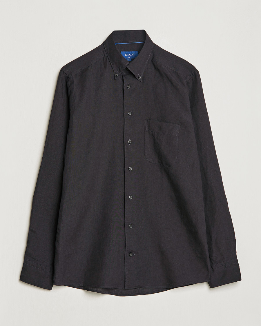 Homme | Chemises | Eton | Slim Fit Linen Button Down Shirt Black