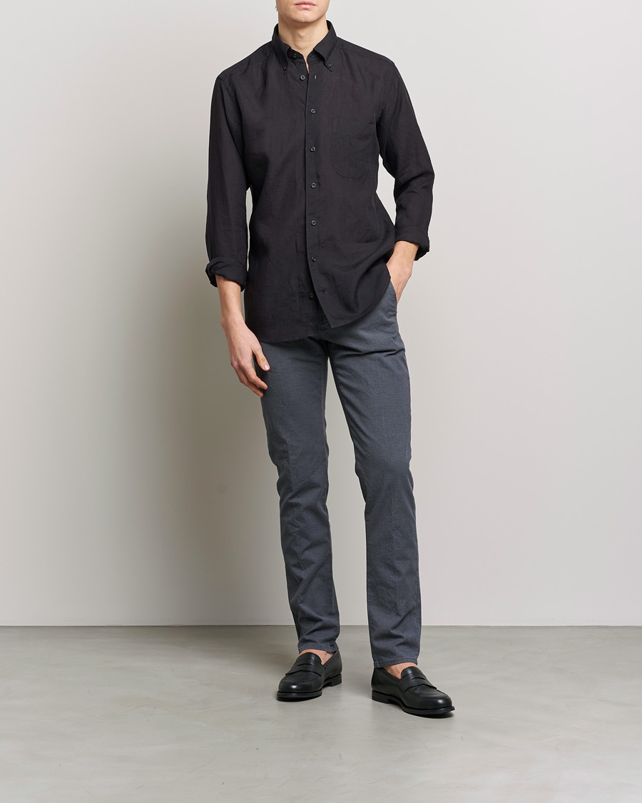 Homme | Chemises | Eton | Slim Fit Linen Button Down Shirt Black
