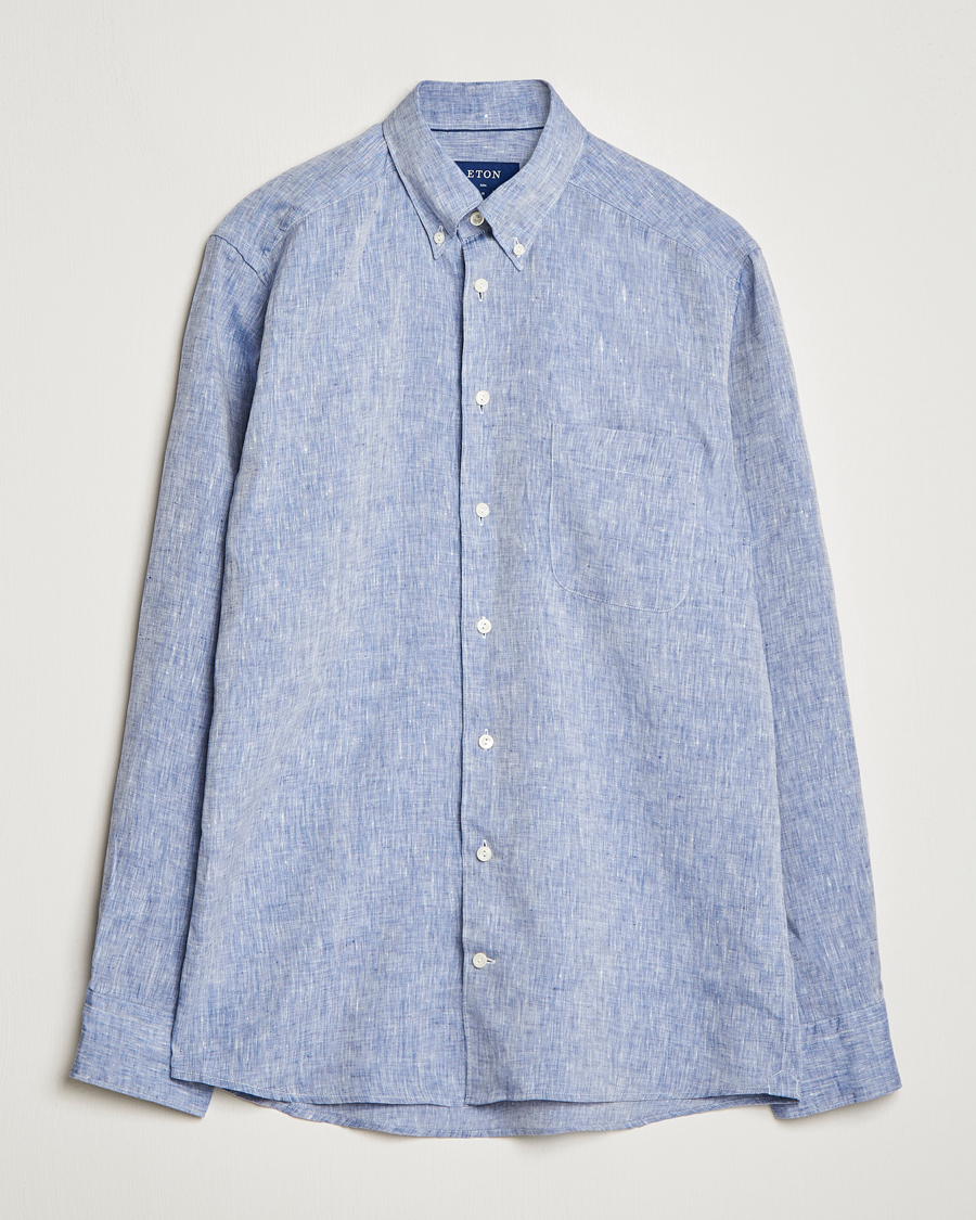 Homme | Chemises | Eton | Slim Fit Linen Shirt Mid Blue