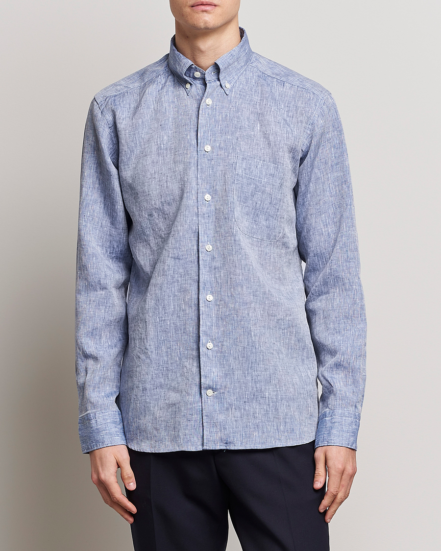 Homme | Chemises | Eton | Slim Fit Linen Shirt Mid Blue
