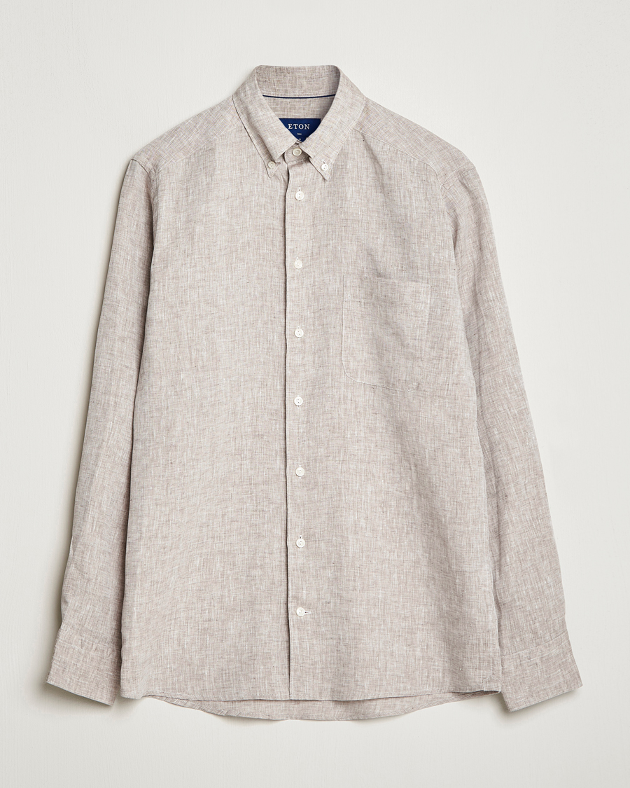 Homme | Chemises | Eton | Slim Fit Linen Shirt Brown