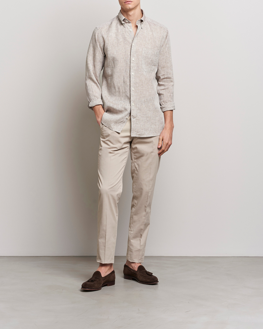 Homme | Chemises | Eton | Slim Fit Linen Shirt Brown