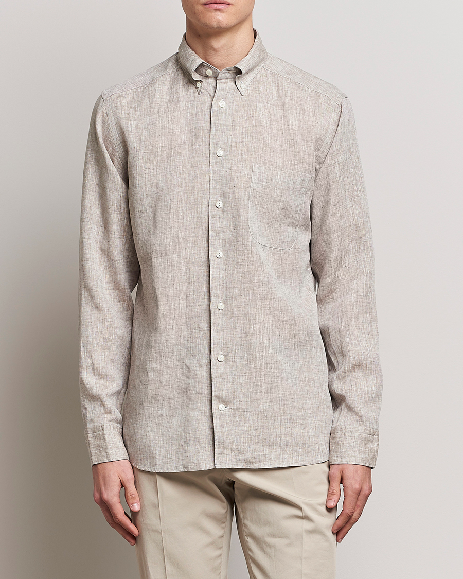 Homme | Chemises | Eton | Slim Fit Linen Shirt Brown