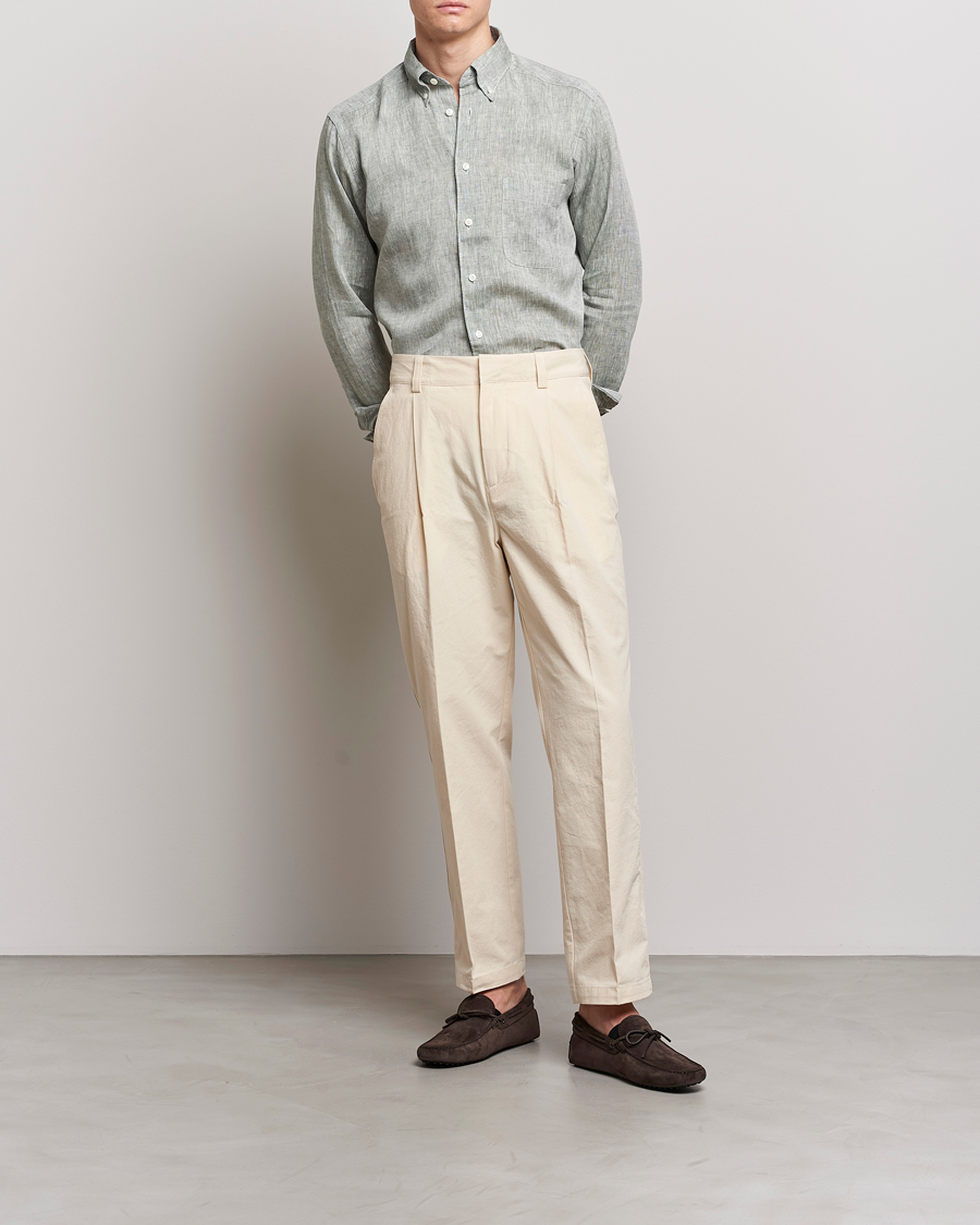 Homme | Chemises | Eton | Slim Fit Linen Shirt Green