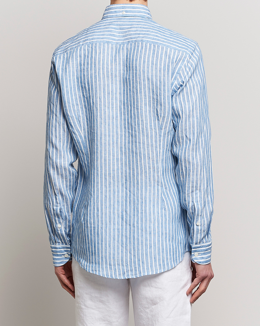 Homme | Chemises | Eton | Slim Fit Striped Linen Shirt Mid Blue