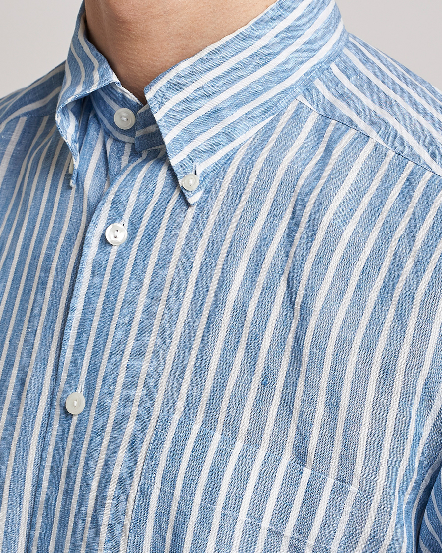 Homme | Chemises | Eton | Slim Fit Striped Linen Shirt Mid Blue