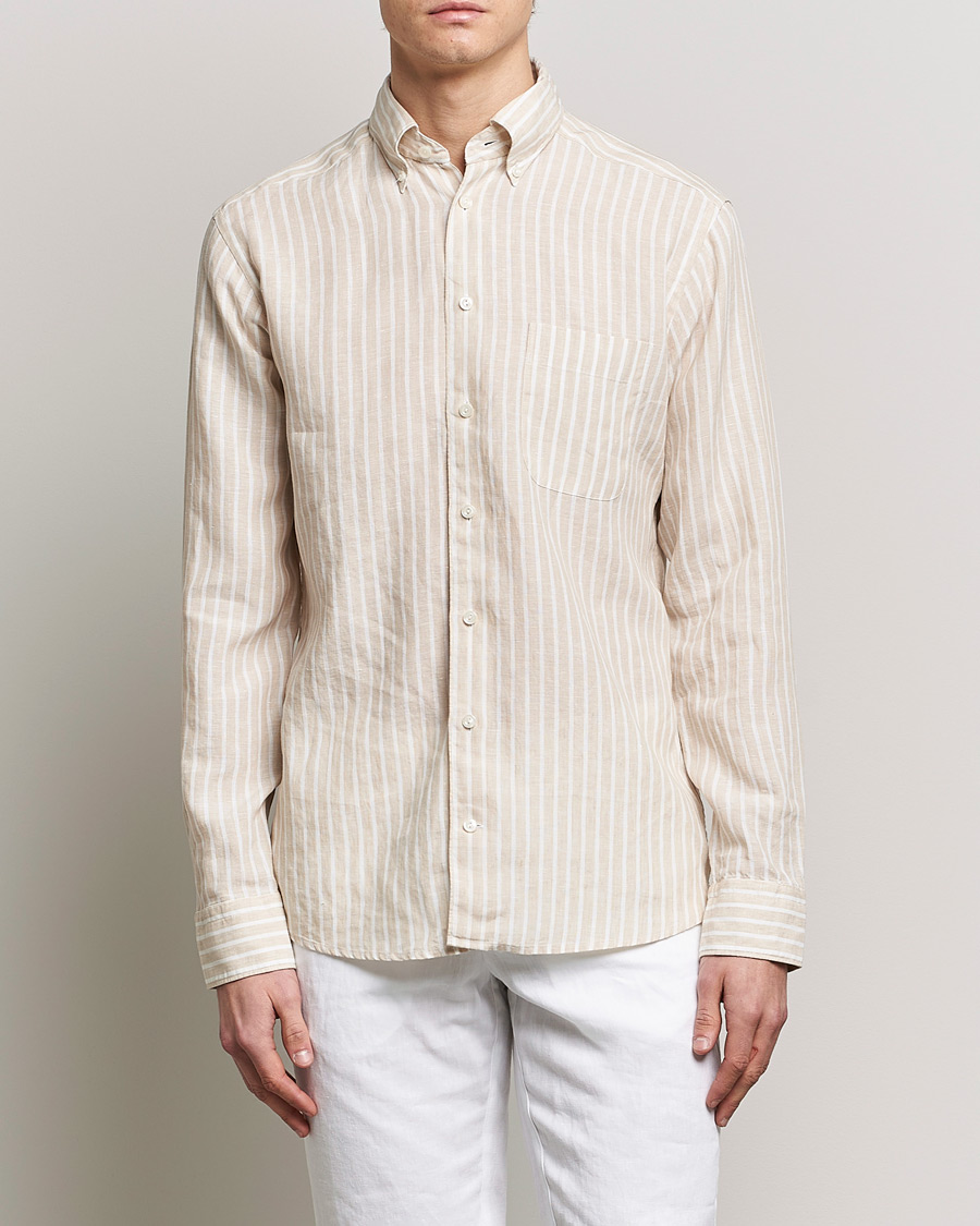 Homme | Chemises | Eton | Slim Fit Striped Linen Shirt Brown