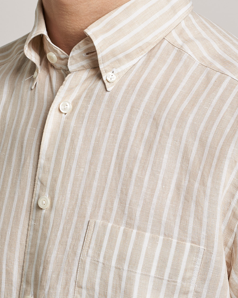 Homme | Chemises | Eton | Slim Fit Striped Linen Shirt Brown