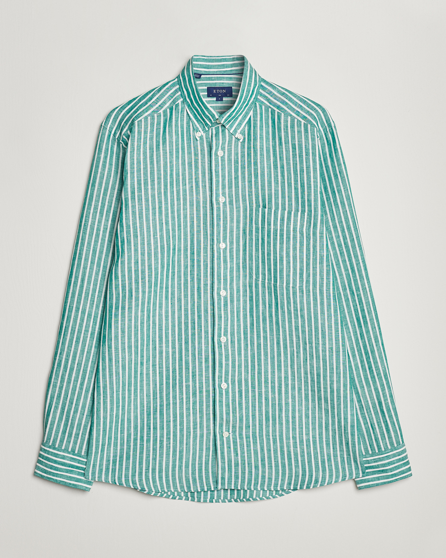 Homme | Chemises | Eton | Slim Fit Striped Linen Shirt Green