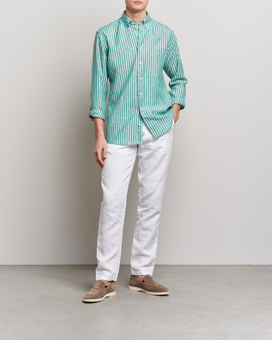 Homme | Chemises | Eton | Slim Fit Striped Linen Shirt Green