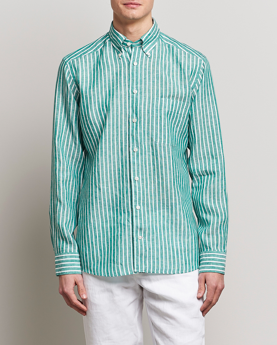 Homme | Chemises | Eton | Slim Fit Striped Linen Shirt Green