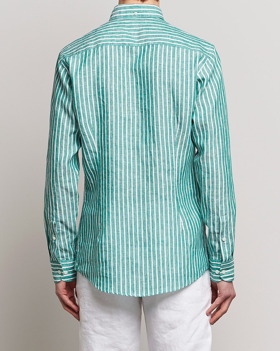 Homme | Chemises | Eton | Slim Fit Striped Linen Shirt Green