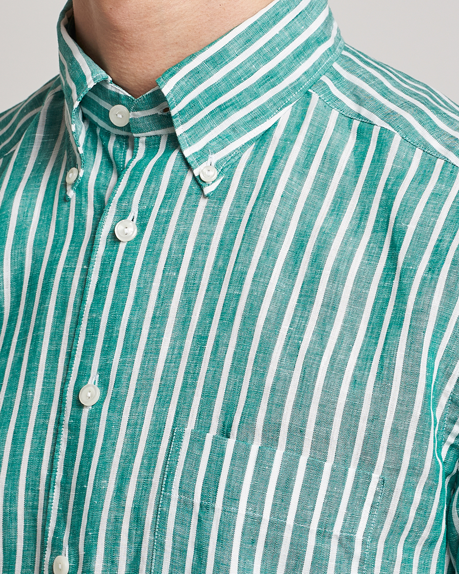 Homme | Chemises | Eton | Slim Fit Striped Linen Shirt Green