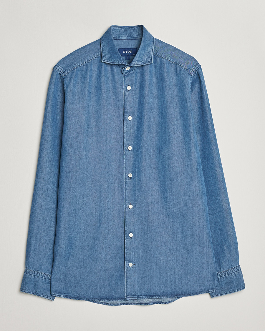 Homme | Chemises | Eton | Light Denim Tencel Shirt Navy Blue