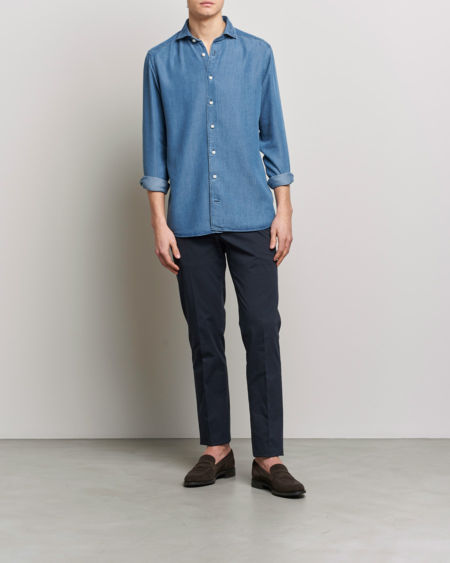 Homme | Chemises | Eton | Light Denim Tencel Shirt Navy Blue