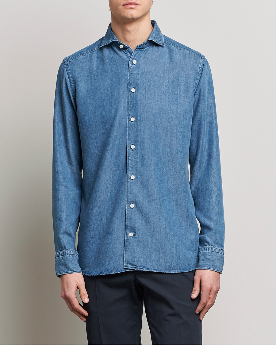 Homme | Chemises | Eton | Light Denim Tencel Shirt Navy Blue