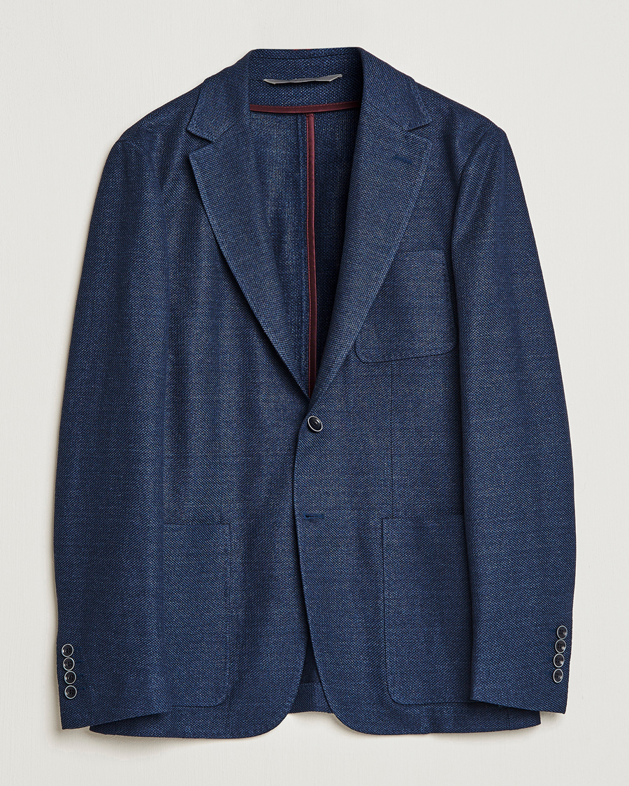 Homme | Blazers | Canali | Linen/Cotton Jersey Blazer Dark Blue