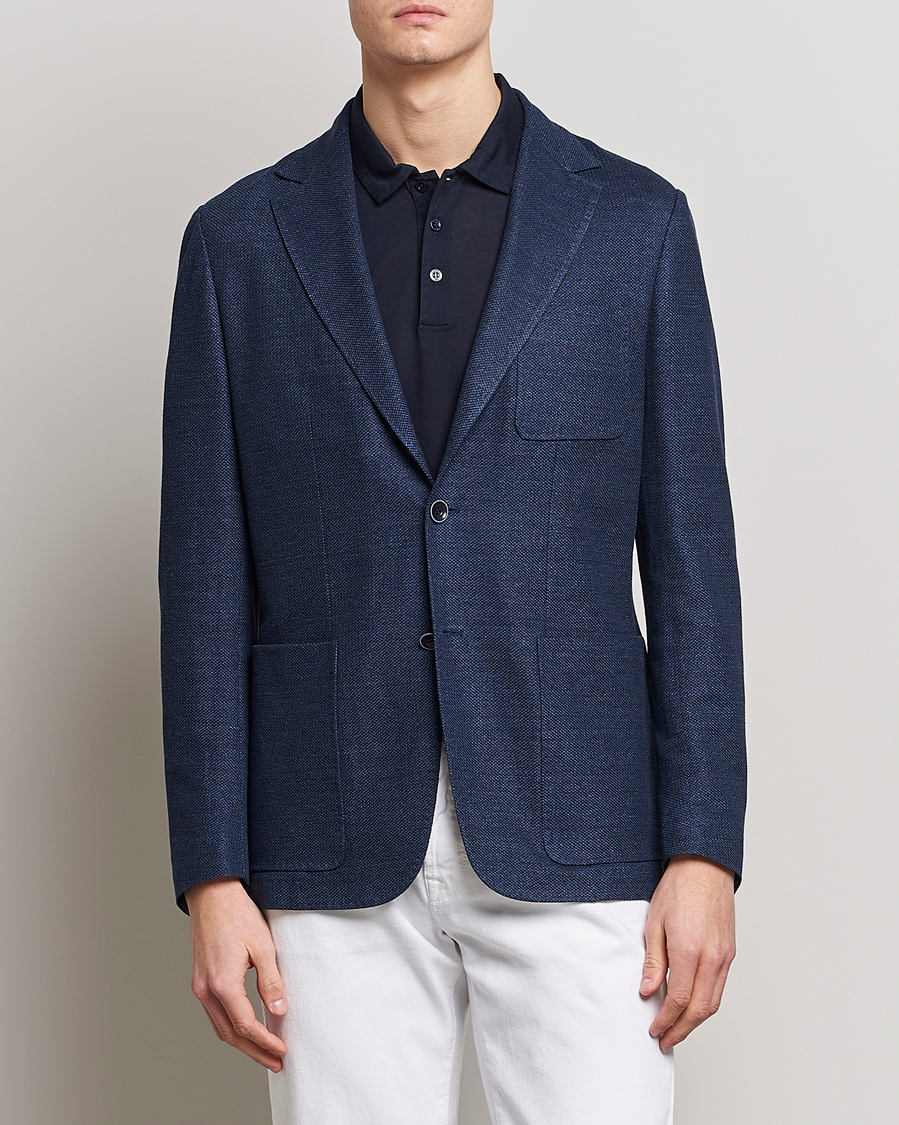 Homme | Blazers | Canali | Linen/Cotton Jersey Blazer Dark Blue