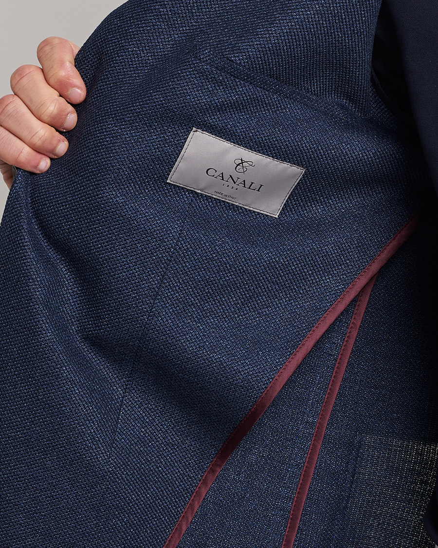 Homme | Blazers | Canali | Linen/Cotton Jersey Blazer Dark Blue