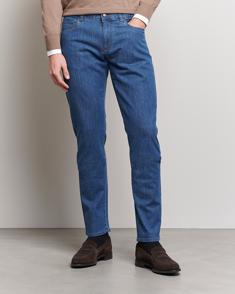 Homme | Italian Department | Canali | Slim Fit 5-Pocket Jeans Blue Wash