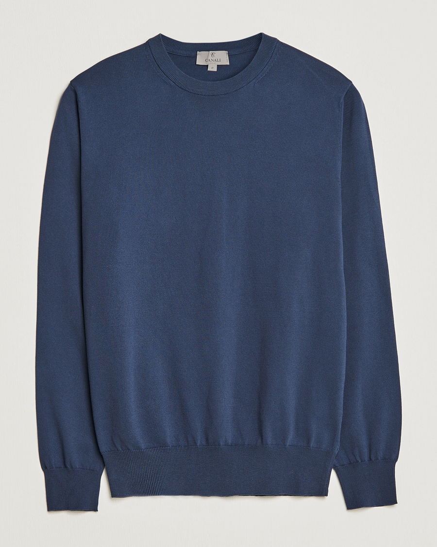 Homme | Pulls Et Tricots | Canali | Cotton Crew Neck Pullover Steel Blue