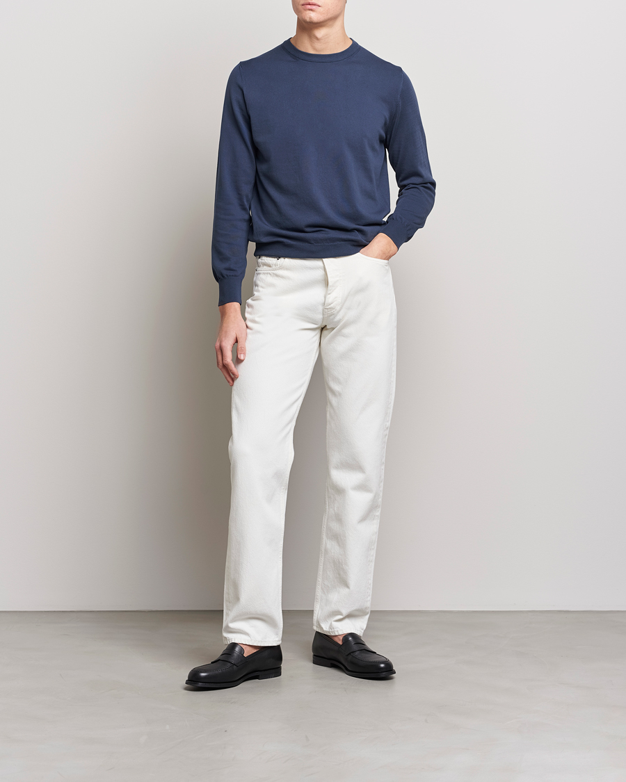 Homme | Pulls Et Tricots | Canali | Cotton Crew Neck Pullover Steel Blue