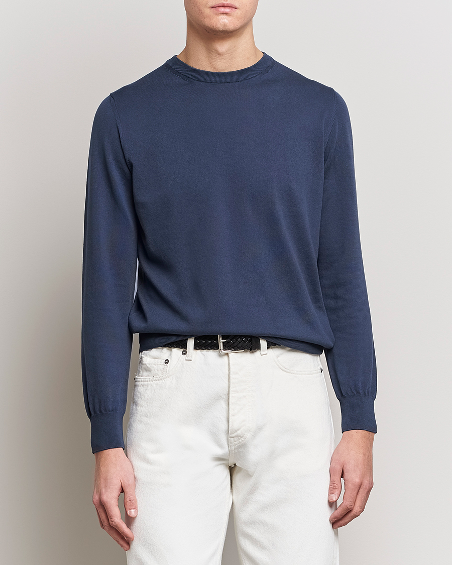 Homme | Pulls Et Tricots | Canali | Cotton Crew Neck Pullover Steel Blue