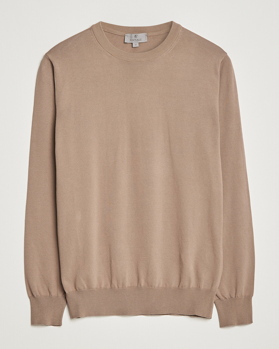 Homme | Pulls Et Tricots | Canali | Cotton Crew Neck Pullover Brown