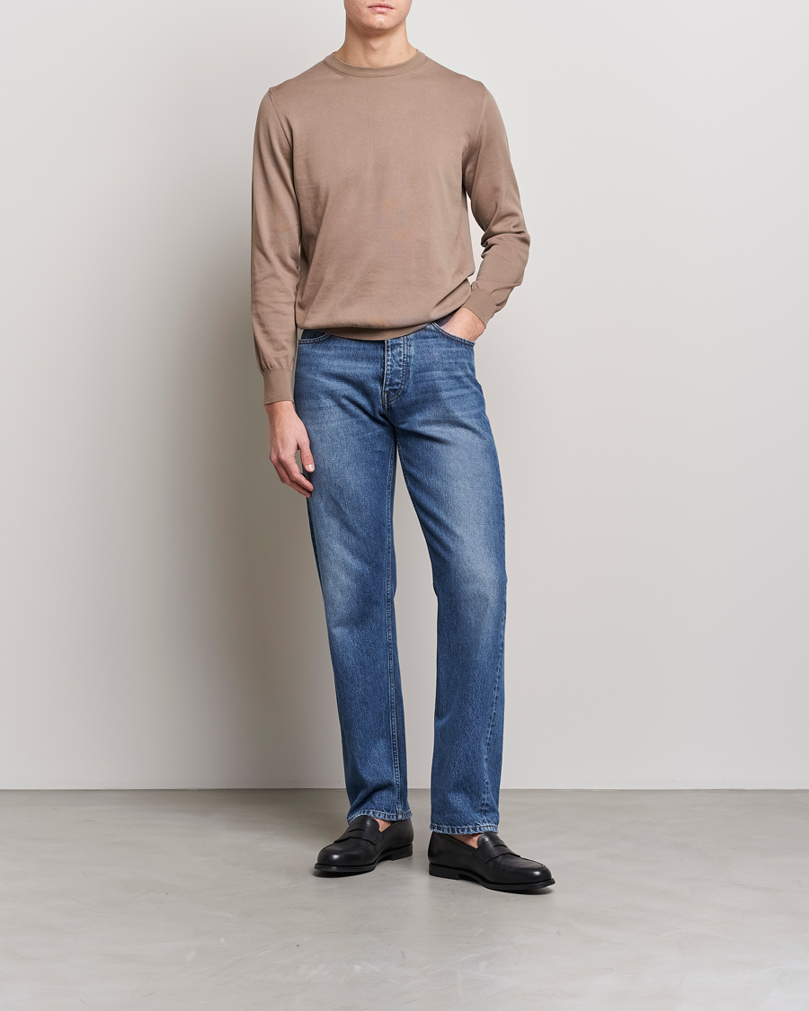 Homme | Pulls Et Tricots | Canali | Cotton Crew Neck Pullover Brown