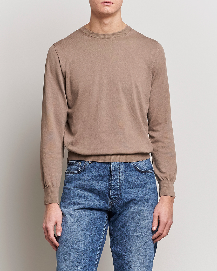 Homme | Pulls Et Tricots | Canali | Cotton Crew Neck Pullover Brown