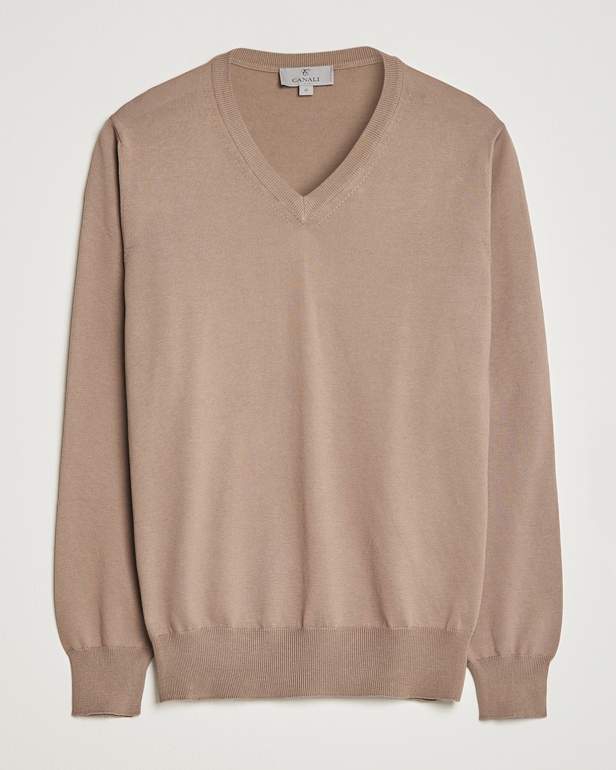 Homme | Pulls Et Tricots | Canali | Cotton V-Neck Pullover Brown