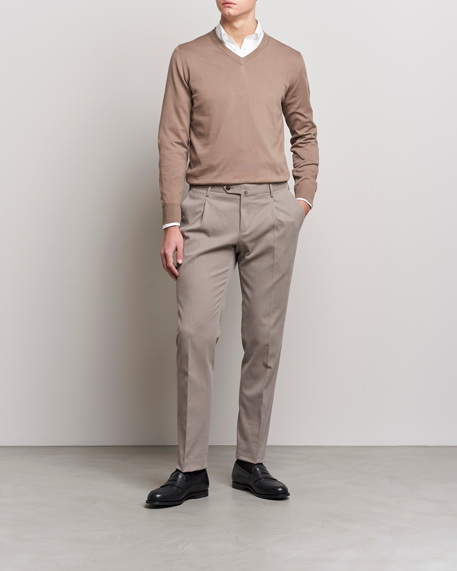 Homme | Pulls Et Tricots | Canali | Cotton V-Neck Pullover Brown