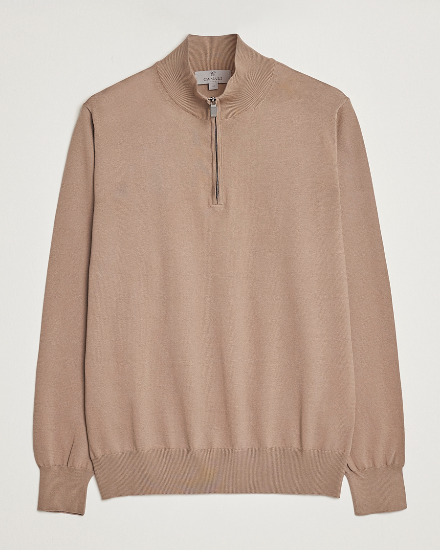 Homme | Pulls Et Tricots | Canali | Cotton Half Zip Sweater Brown