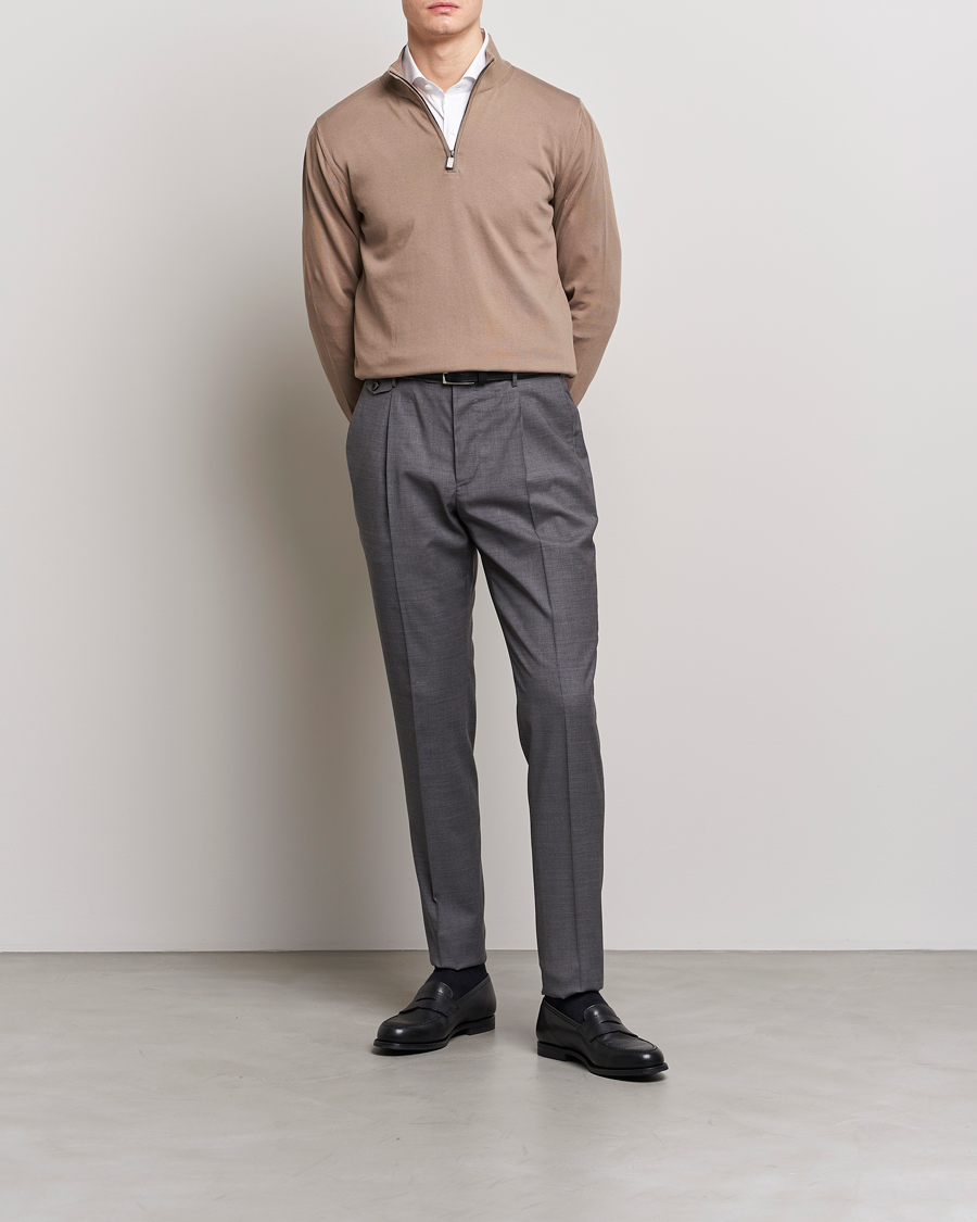 Homme | Pulls Et Tricots | Canali | Cotton Half Zip Sweater Brown