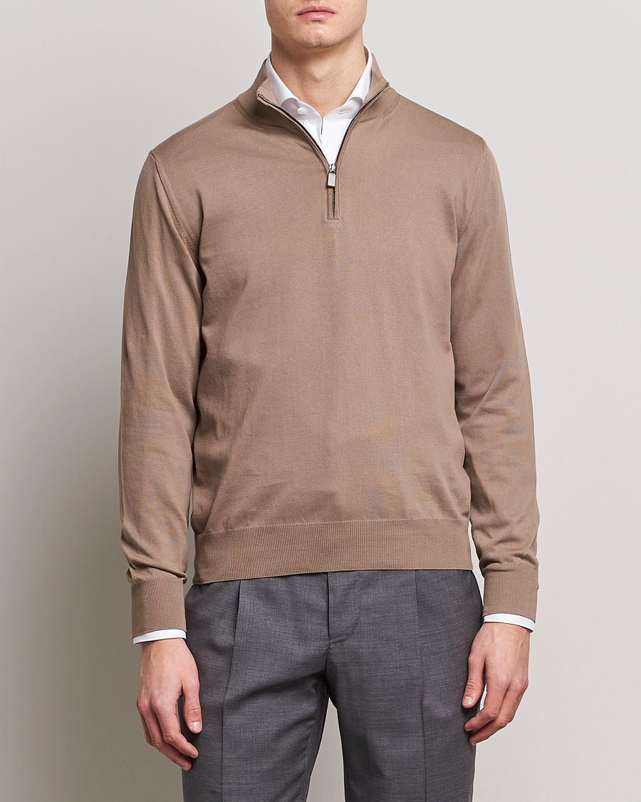 Homme | Pulls Et Tricots | Canali | Cotton Half Zip Sweater Brown