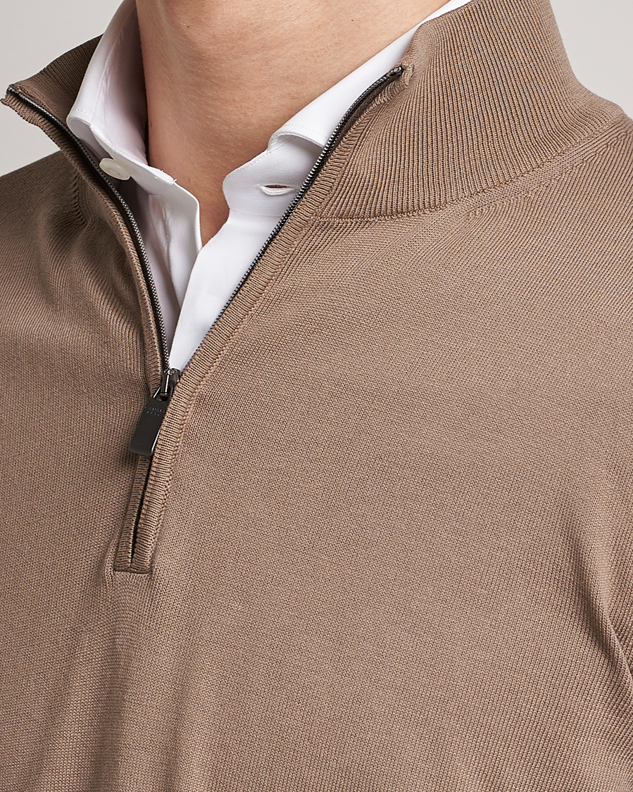 Homme | Pulls Et Tricots | Canali | Cotton Half Zip Sweater Brown
