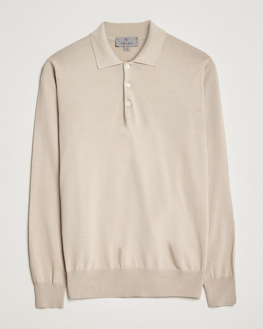 Homme | Pulls Et Tricots | Canali | Cotton Long Sleeve Polo Beige