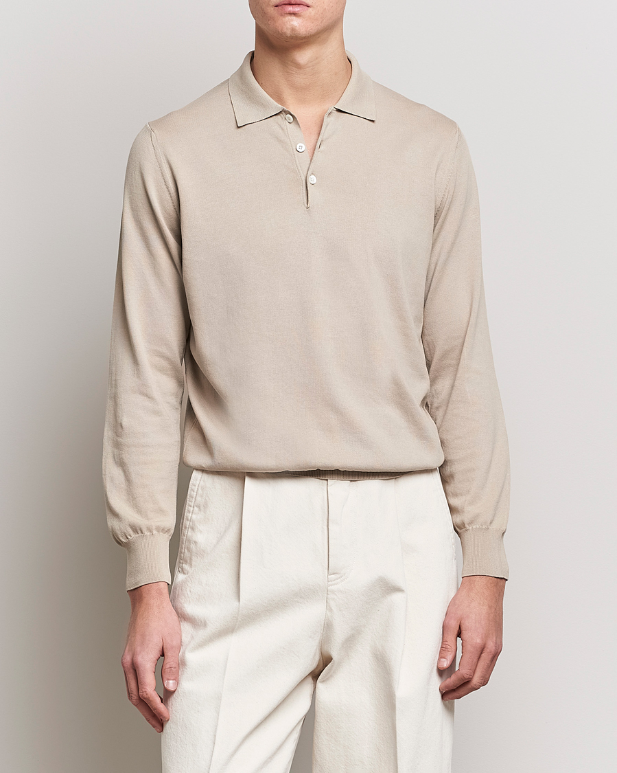 Men |  | Canali | Cotton Long Sleeve Polo Beige