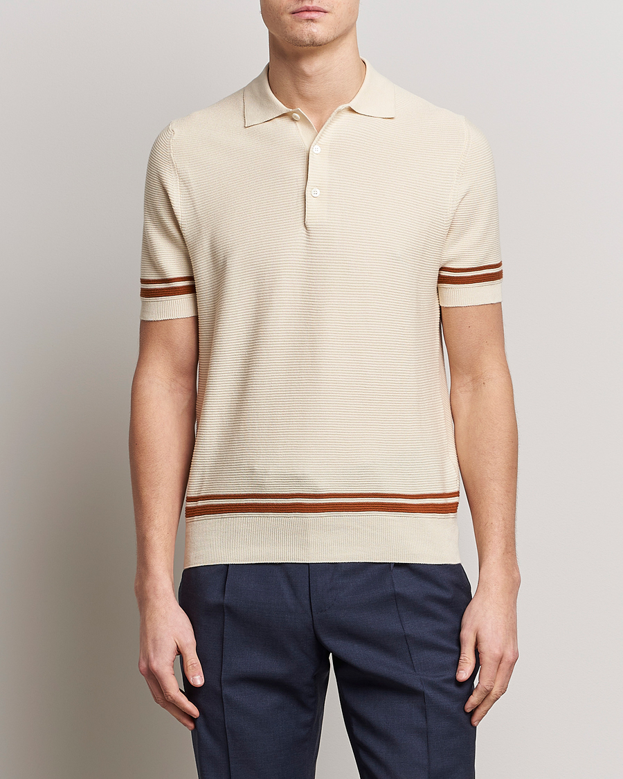 Homme | Pulls Et Tricots | Canali | Short Sleeve Knitted Polo Beige