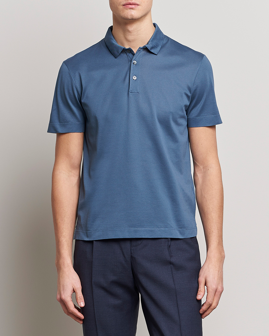 Homme | Polos | Canali | Short Sleeve Polo Pique Steel Blue
