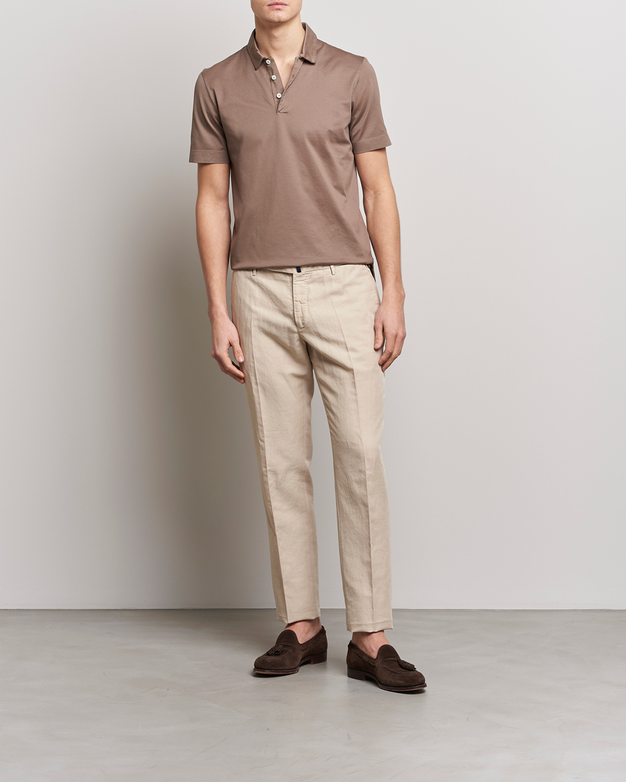 Homme | Polos | Canali | Short Sleeve Polo Pique Taupe