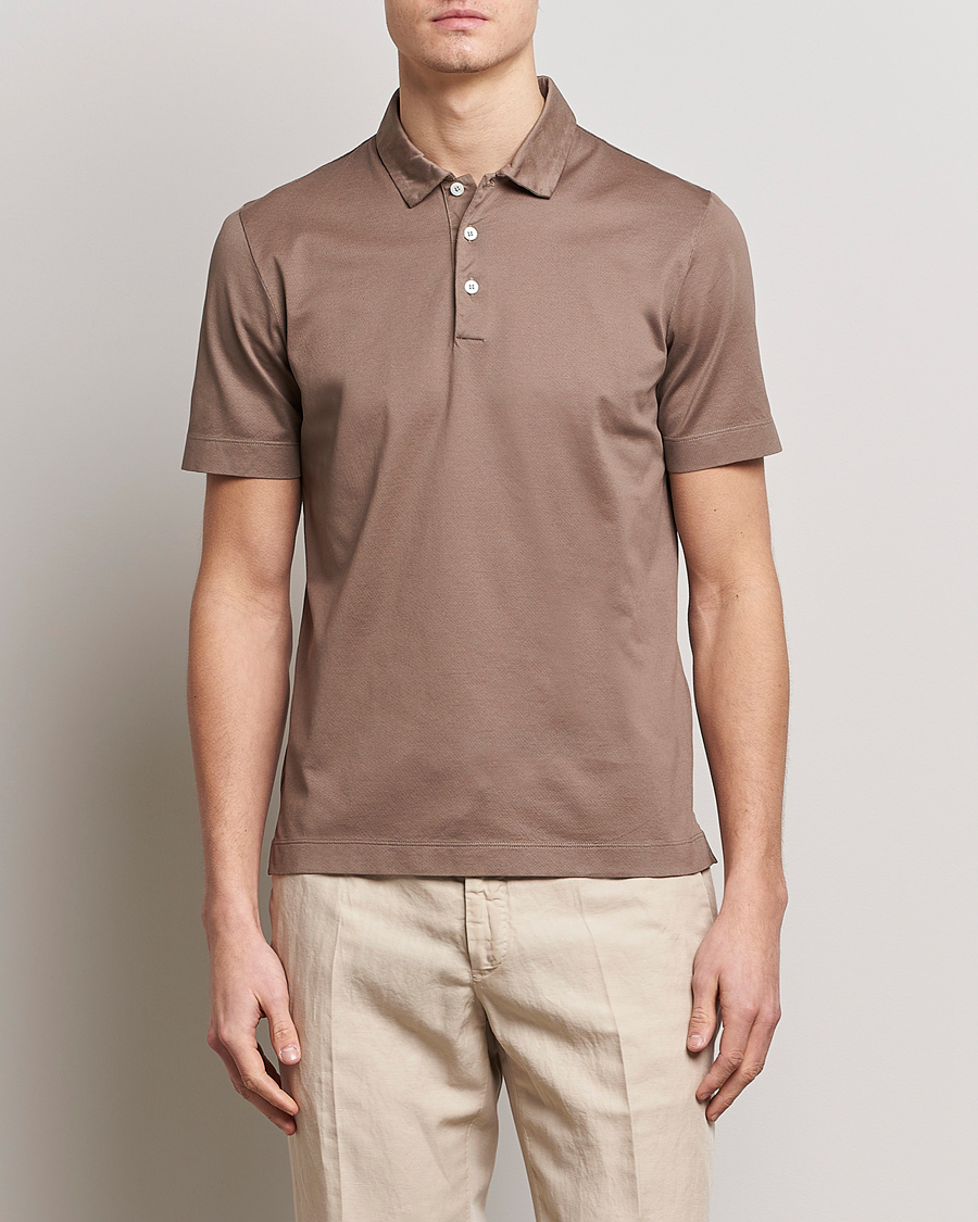 Homme | Polos | Canali | Short Sleeve Polo Pique Taupe