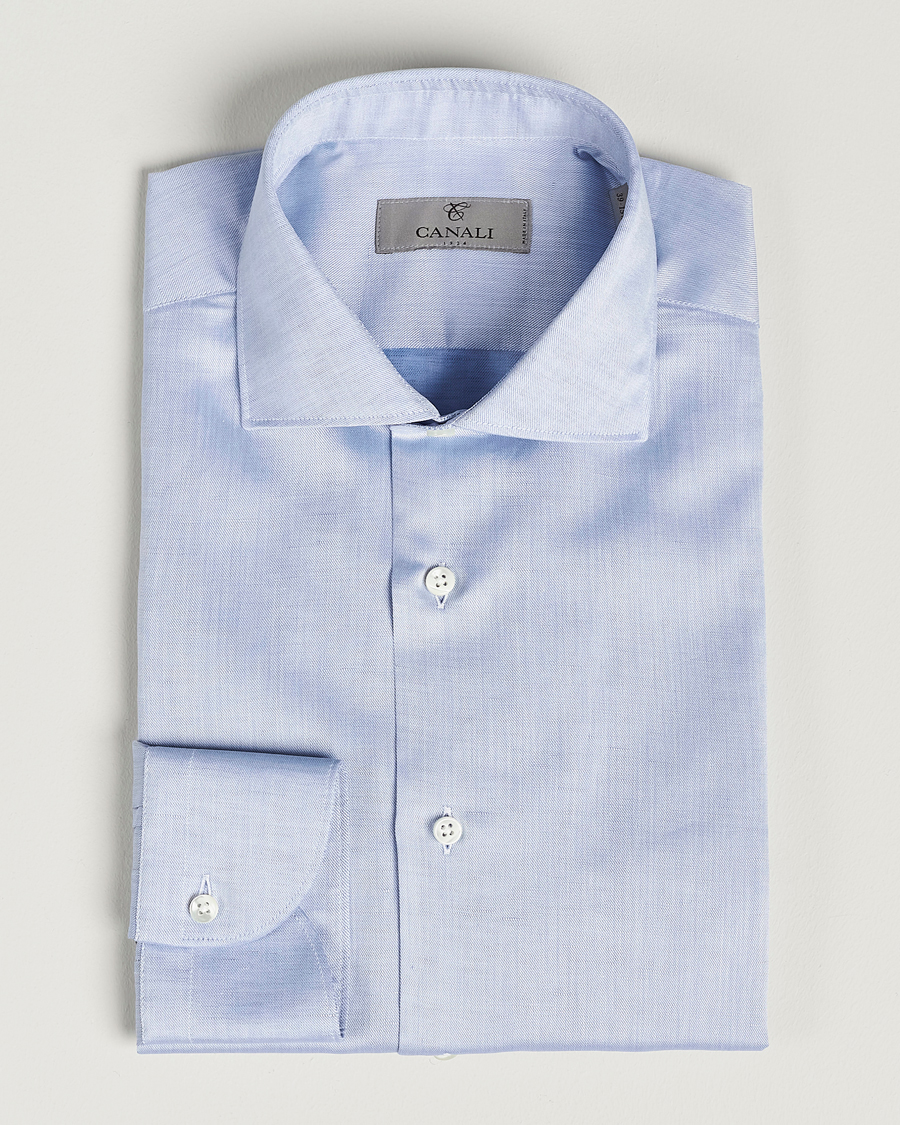 Homme | Chemises | Canali | Slim Fit Linen Shirt Light Blue